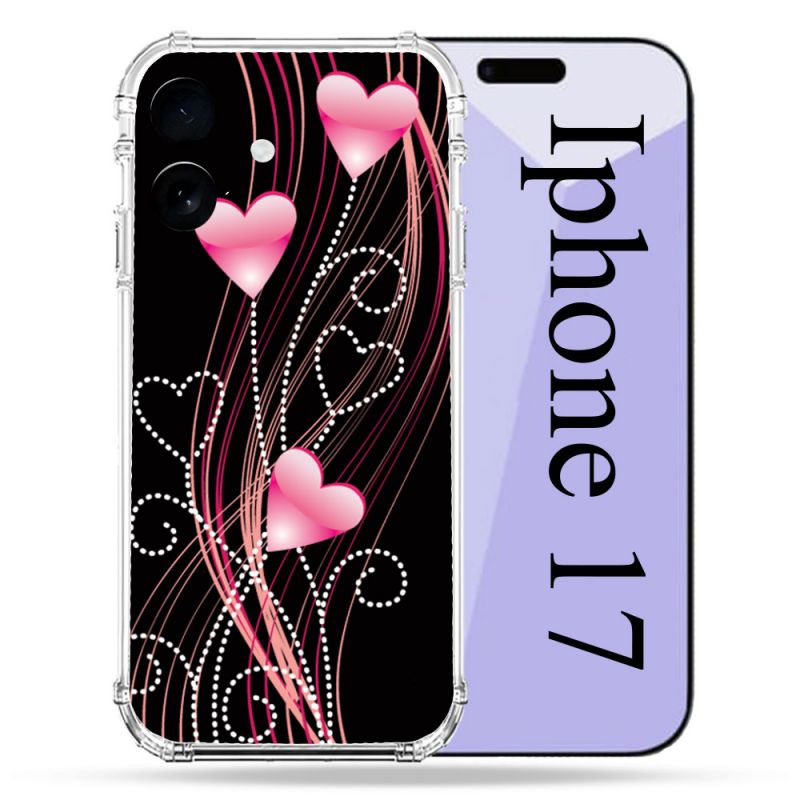 Coque Renforcée Pour Iphone 17 Amour Coeur Rose Montant sur Noir