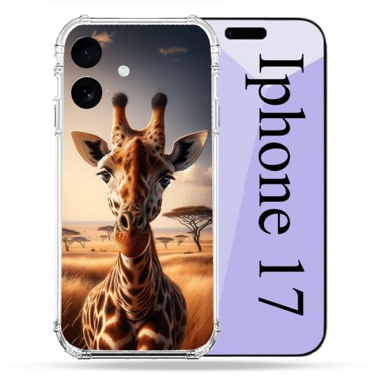 Coque Renforcée Pour Iphone 17 Animal Girafe Savane