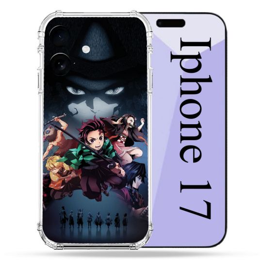 Coque Renforcée Pour Iphone 17 Manga Demon Slayer Noir