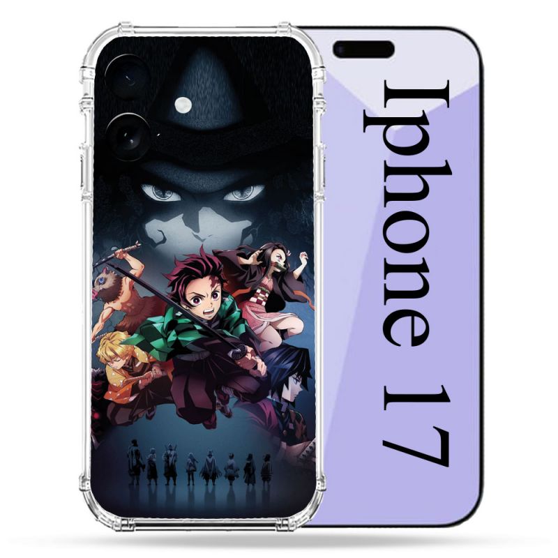 Coque Renforcée Pour Iphone 17 Manga Demon Slayer Noir