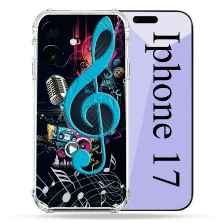 Coque Renforcée Pour Iphone 17 Musique Cle Sol Bleu