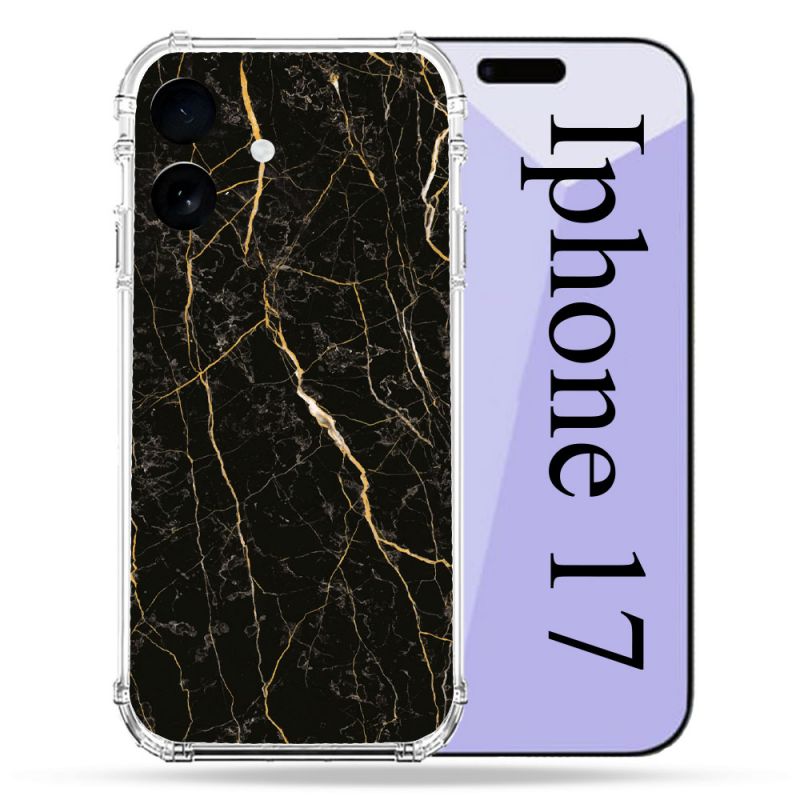 Coque Renforcée Pour Iphone 17 Texture Marbre Noir