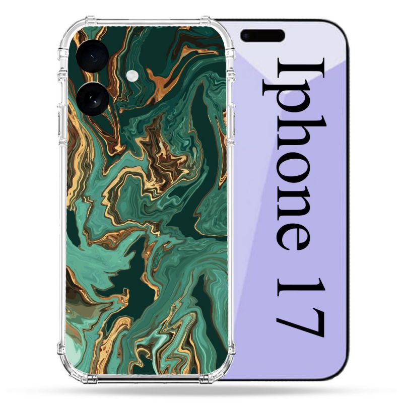 Coque Renforcée Pour Iphone 17 Texture Marbre Vert