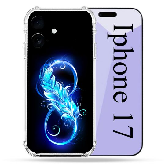 Coque Renforcée Pour Iphone 17 Texture Plume Infini Bleu