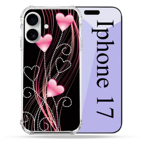 Coque Renforcée Magsafe Pour Iphone 17 Amour Coeur Rose Montant sur Noir