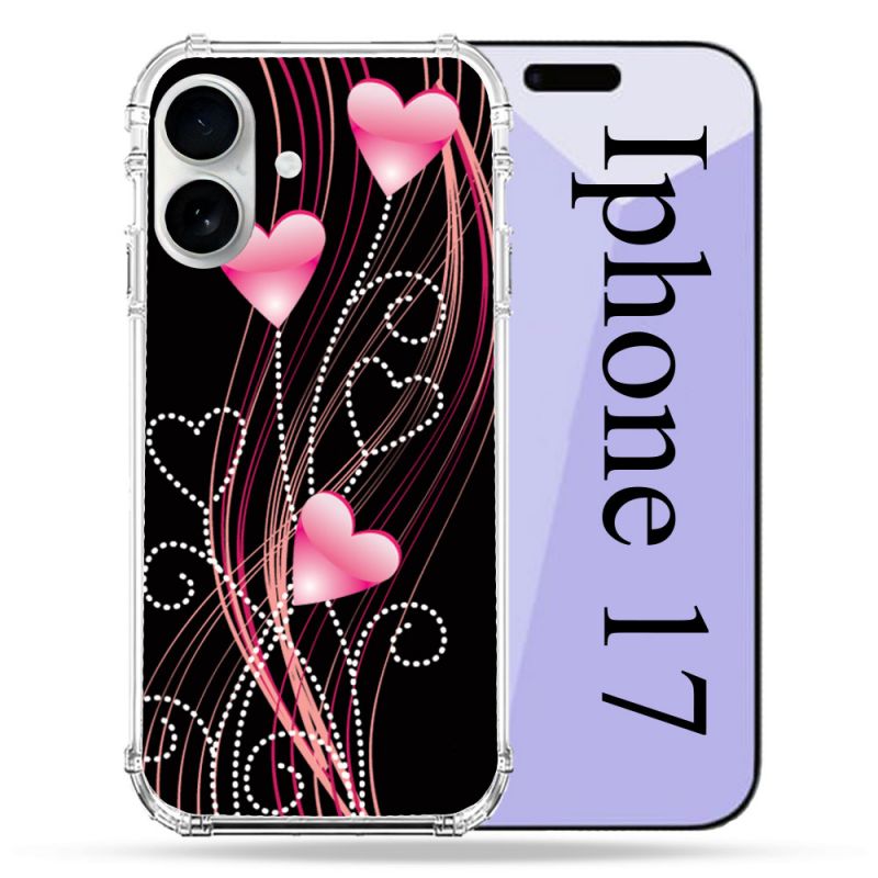 Coque Renforcée Magsafe Pour Iphone 17 Amour Coeur Rose Montant sur Noir