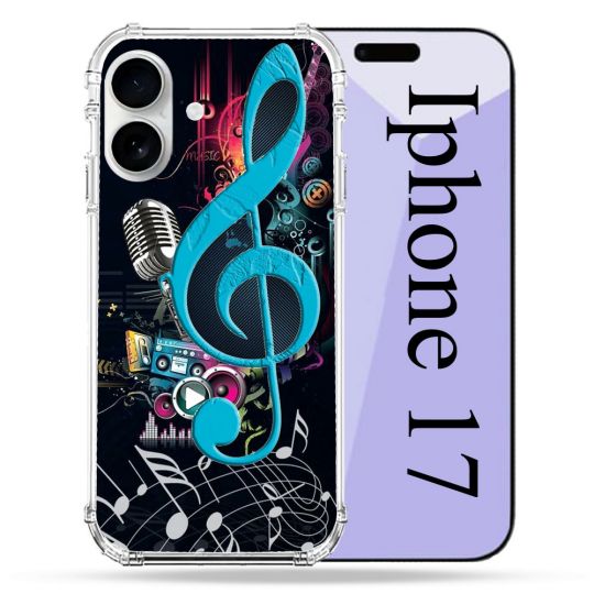 Coque Renforcée Magsafe Pour Iphone 17 Musique Cle Sol Bleu