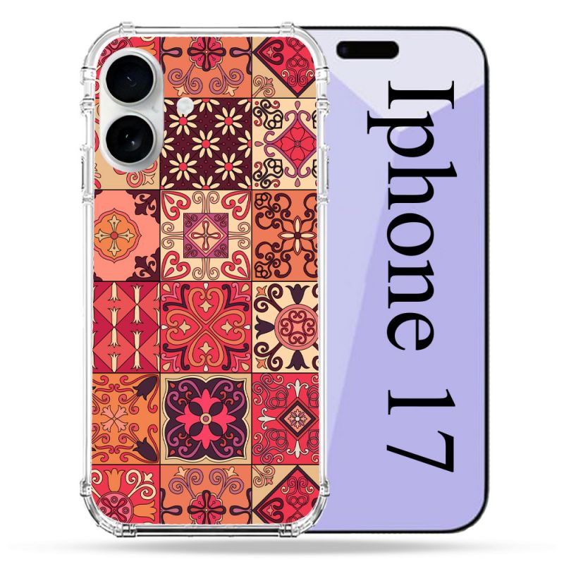 Coque Renforcée Magsafe Pour Iphone 17 Texture Carreau Ciment Rouge