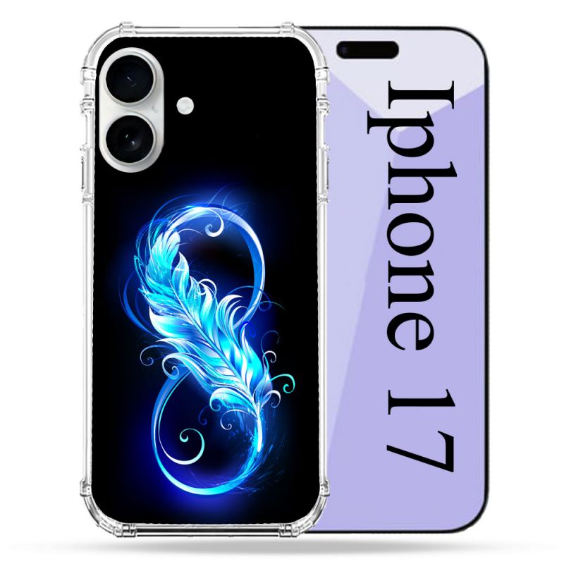 Coque Renforcée Magsafe Pour Iphone 17 Texture Plume Infini Bleu