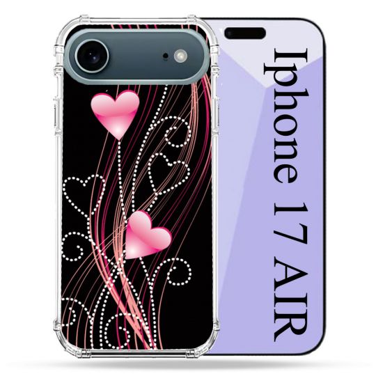 Coque Renforcée Magsafe Pour Iphone 17 Air Amour Coeur Rose Montant sur Noir