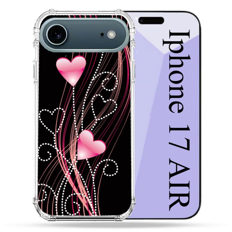 Coque Renforcée Magsafe Pour Iphone 17 Air Amour Coeur Rose Montant sur Noir