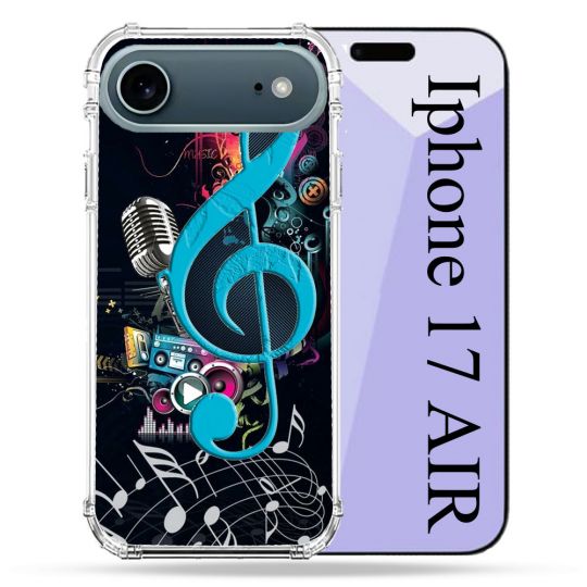 Coque Renforcée Magsafe Pour Iphone 17 Air Musique Cle Sol Bleu
