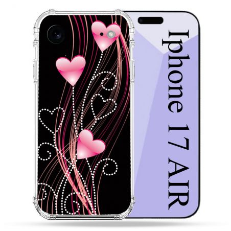 Coque Renforcée Pour Iphone 17 Air Amour Coeur Rose Montant sur Noir