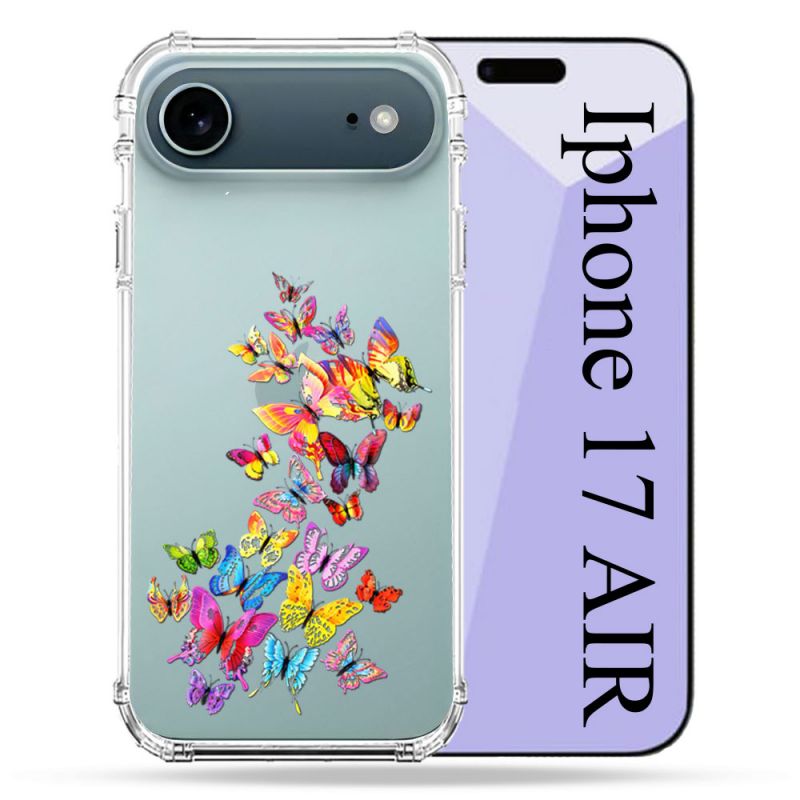 Coque Renforcée Transparente Pour Iphone 17 Air Papillon Multicolore