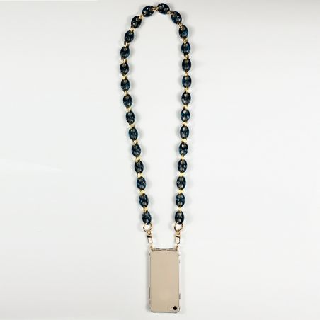 Coque Renforcée Transparente Pour Iphone 17 Air Lanière / Cordon Anneaux Bleu et Or