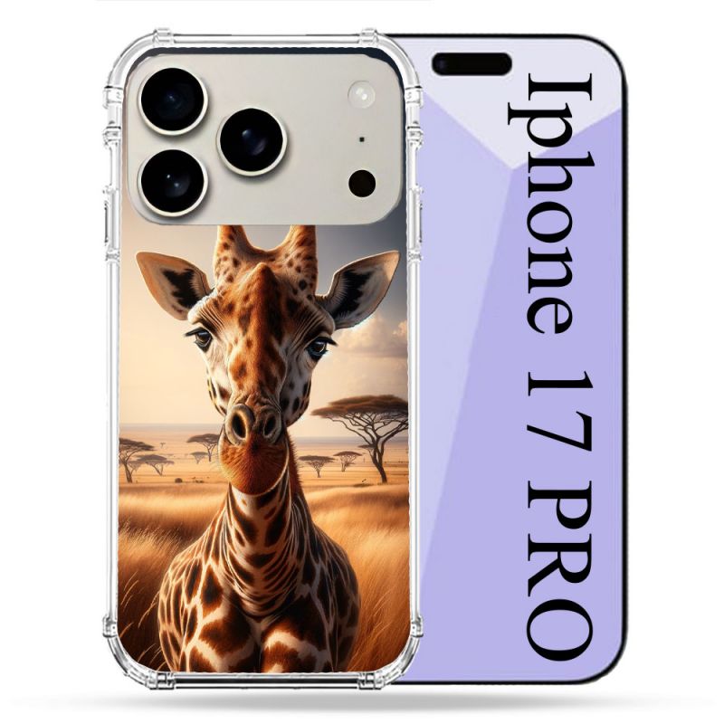 Coque Renforcée Magsafe Pour Iphone 17 Pro Animal Girafe Savane