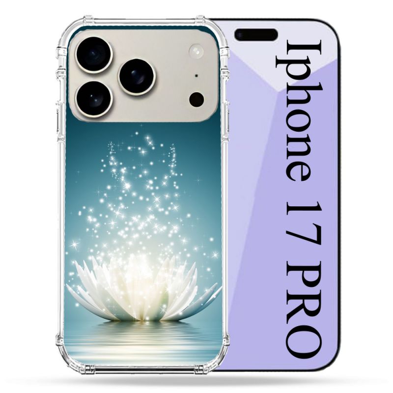 Coque Renforcée Magsafe Pour Iphone 17 Pro Fleur Lotus Blanc