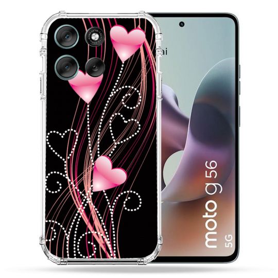 Coque Renforcée Pour Motorola G56 5G Amour Coeur Rose Montant sur Noir
