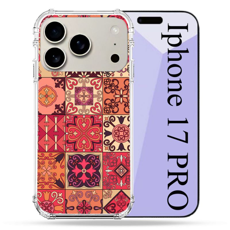 Coque Renforcée Magsafe Pour Iphone 17 Pro Texture Carreau Ciment Rouge