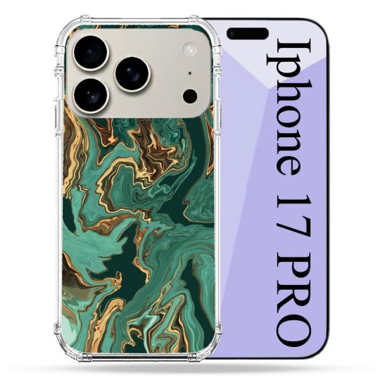 Coque Renforcée Magsafe Pour Iphone 17 Pro Texture Marbre Vert