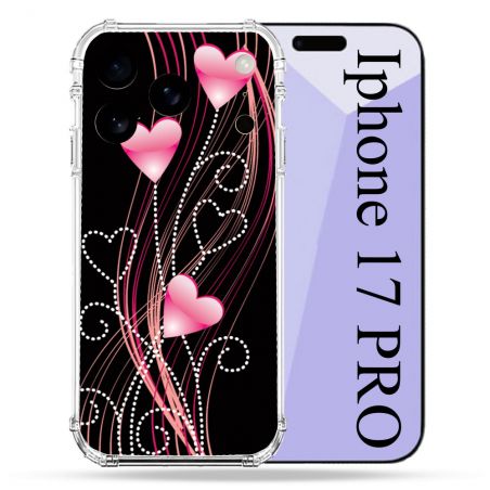 Coque Renforcée Pour Iphone 17 Pro Amour Coeur Rose Montant sur Noir