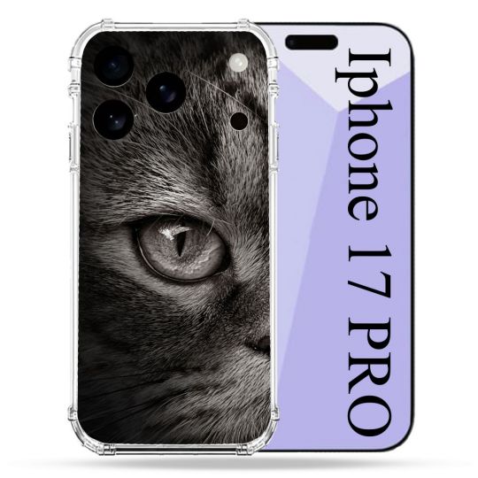 Coque Renforcée Pour Iphone 17 Pro Animal Chat Gris
