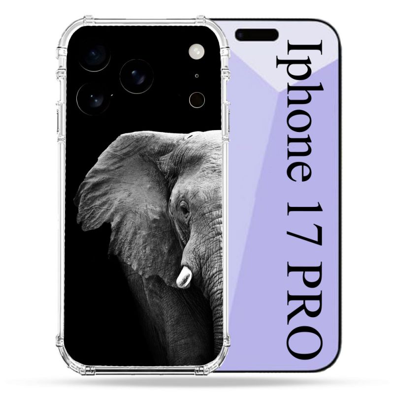Coque Renforcée Pour Iphone 17 Pro Animal Elephant Noir