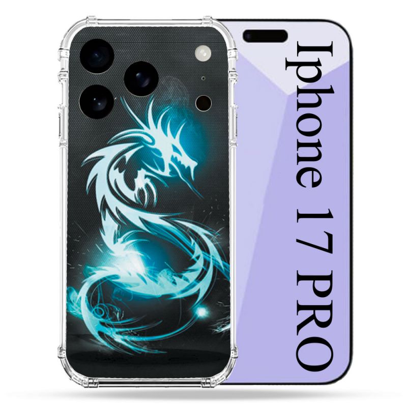 Coque Renforcée Pour Iphone 17 Pro Fantastique Dragon Bleu