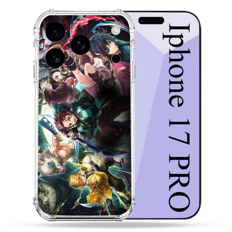 Coque Renforcée Pour Iphone 17 Pro Manga Demon Slayer Groupe