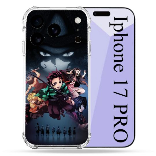Coque Renforcée Pour Iphone 17 Pro Manga Demon Slayer Noir