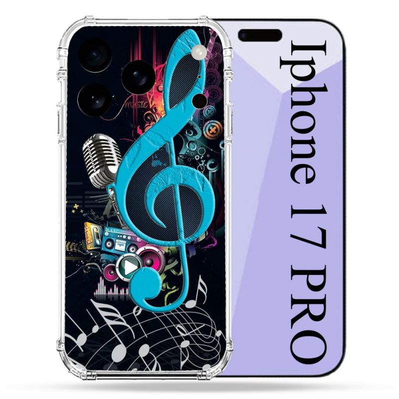 Coque Renforcée Pour Iphone 17 Pro Musique Cle Sol Bleu