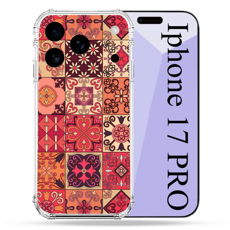 Coque Renforcée Pour Iphone 17 Pro Texture Carreau Ciment Rouge