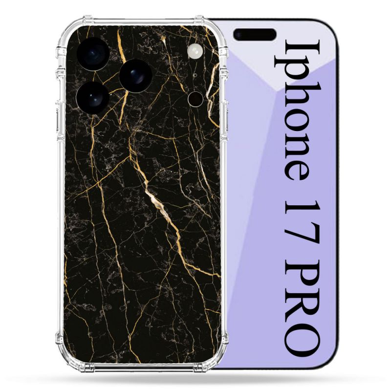 Coque Renforcée Pour Iphone 17 Pro Texture Marbre Noir