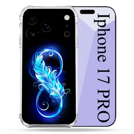 Coque Renforcée Pour Iphone 17 Pro Texture Plume Infini Bleu