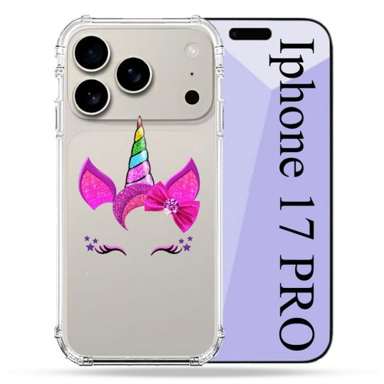 Coque Renforcée Transparente Pour Iphone 17 Pro Licorne Paillette