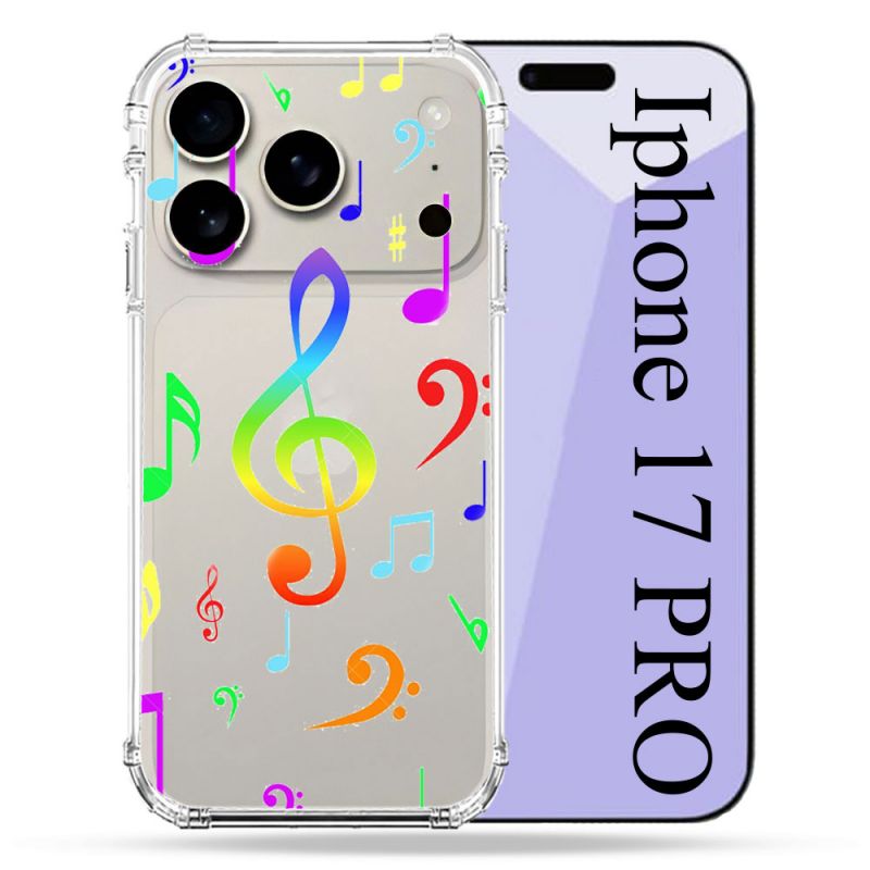 Coque Renforcée Transparente Pour Iphone 17 Pro Note Musique Colore