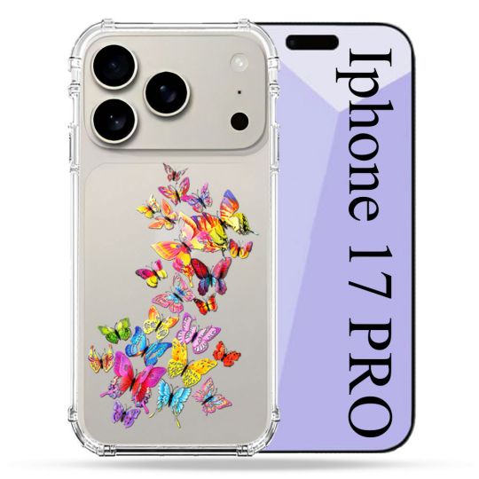 Coque Renforcée Transparente Pour Iphone 17 Pro Papillon Multicolore