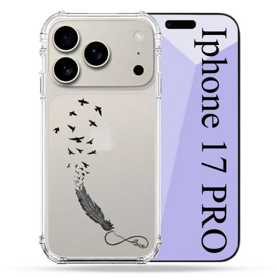 Coque Renforcée Transparente Pour Iphone 17 Pro Plume Infini