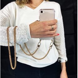 Coque Renforcée Transparente Pour Iphone 17 Pro Lanière / Cordon Metal Serpent Or