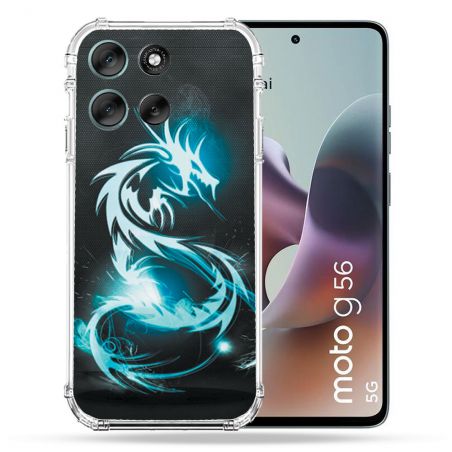 Coque Renforcée Pour Motorola G56 5G Fantastique Dragon Bleu