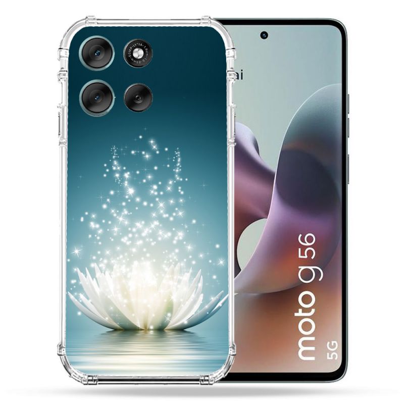 Coque Renforcée Pour Motorola G56 5G Fleur Lotus Blanc