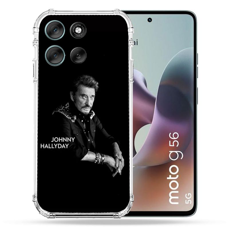 Coque Renforcée Pour Motorola G56 5G Musique Johnny Hallyday Noir