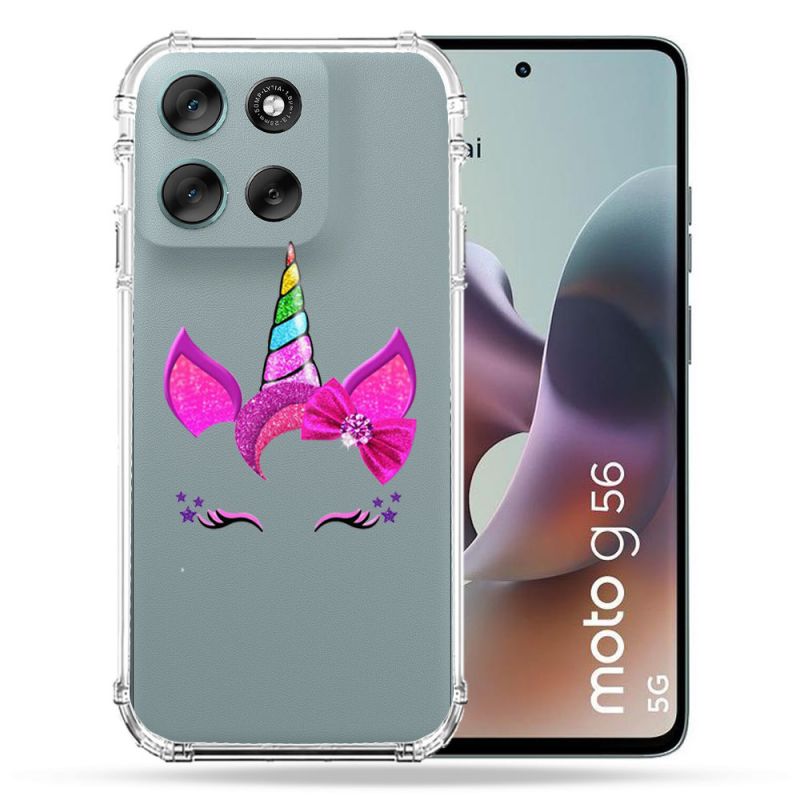 Coque Renforcée Transparente Pour Motorola G56 5G Licorne Paillette