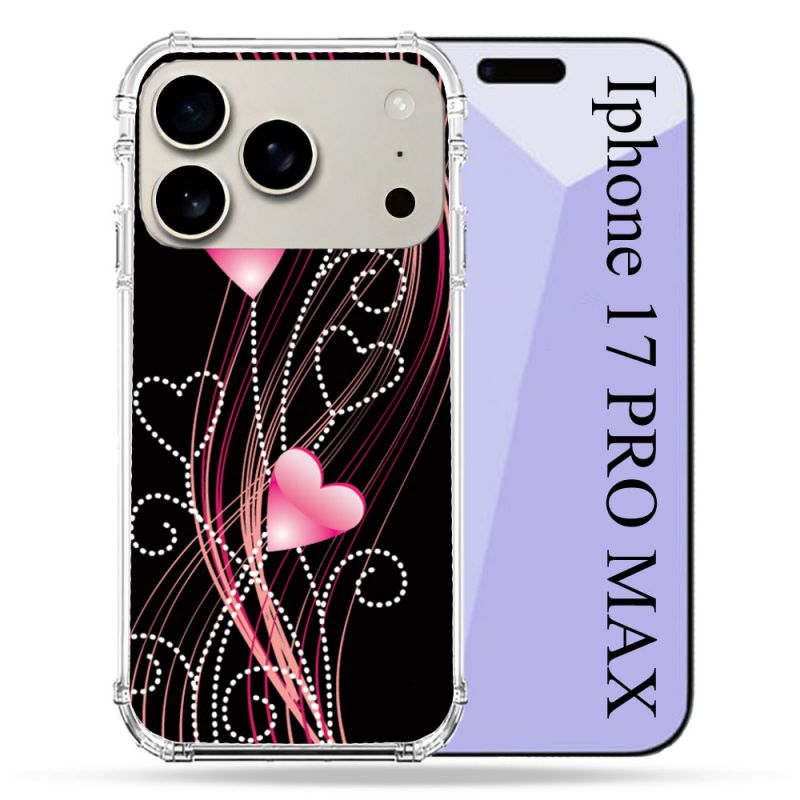 Coque Renforcée Magsafe Pour Iphone 17 Pro Max Amour Coeur Rose Montant sur Noir