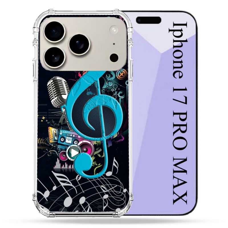 Coque Renforcée Magsafe Pour Iphone 17 Pro Max Musique Cle Sol Bleu