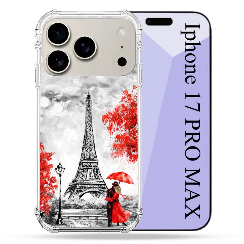 Coque Renforcée Magsafe Pour Iphone 17 Pro Max Voyage France Paris Rouge