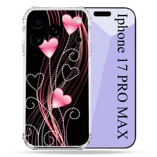 Coque Renforcée Pour Iphone 17 Pro Max Amour Coeur Rose Montant sur Noir