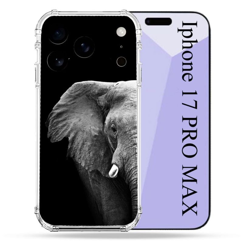 Coque Renforcée Pour Iphone 17 Pro Max Animal Elephant Noir