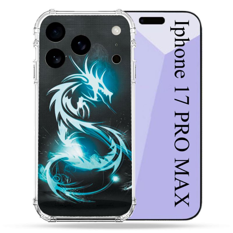 Coque Renforcée Pour Iphone 17 Pro Max Fantastique Dragon Bleu