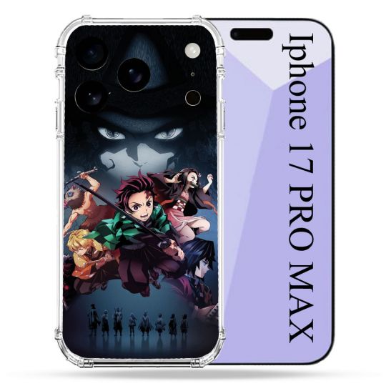 Coque Renforcée Pour Iphone 17 Pro Max Manga Demon Slayer Noir